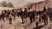 Giovanni Fattori Artilleriecorps zu Pferd auf einer Dorfstrasse oil on canvas